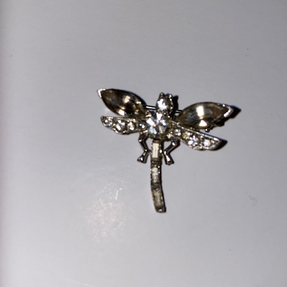 Art Deco Antique Dragonfly Crystal Brooch Pin